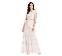 Adrianna Papell Women's Short Sleeve Blouson Beaded Gown, Blush/Gold, 10