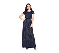 Adrianna Papell Women's Short Sleeve Blouson Beaded Gown, Navy, 0