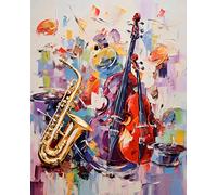 adrium 209768314 Poster 90 x 110 cm - Fond musical abstrait coloré avec violon et saxophone - Peinture à l'huile