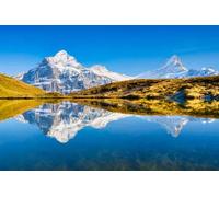 adrium Poster 90 x 60 cm : hautes montagnes et reflet sur la surface du lac. Vallée de montagne avec lac. Paysage dans les hautes terres en été. Photo haute résolution (186054023)