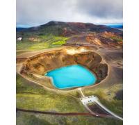 adrium Tableau acrylique 60 x 70 cm : vue aérienne de l'Islande, paysage aérien au-dessus du lac dans la vallée du geyser, paysage aérien islandais aérien (138115301)