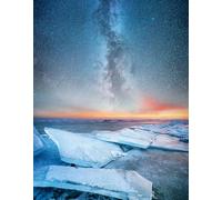 adrium Tableau acrylique 70 x 90 cm - Glace sur la rive de la mer la nuit - Baie de mer et étoiles la nuit - Voie lactée au-dessus de l'océan - Norvège - Magnifique (107212703)
