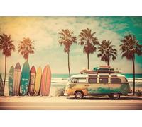 adrium Tableau Alucomposite 90 x 60 cm : planches de surf pastel sur la plage tropicale, style couleur rétro, concept de vacances de voyage. Generative IA (198138267)