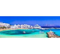 adrium Tableau composite en aluminium 140 x 50 cm : vacances en Grèce, Cyclades, plages et mer de l'île de Paros. Village côtier pittoresque et calme de Piso Livadi avec (170126317)