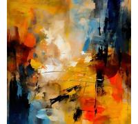 adrium Tableau composite en aluminium 30 x 30 cm : fond abstrait avec texture grunge avec différents motifs de couleurs : jaune (beige), marron, bleu, rouge orange (208728151)
