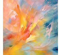 adrium Tableau composite en aluminium 30 x 30 cm : fond abstrait composé de plumes jaunes, oranges, bleues et rouges. (208728187)