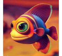 adrium Tableau en aluminium composite 30 x 30 cm : Poisson aux grands yeux Personnage de dessin animé, graphiques générés par l'IA, rendu 3D (191418166)