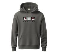 ADRO Itachi Uchiha Sweat à capuche pour homme | 320 g/m² en coton et polyester polaire imprimé | Sweat-shirt graphique Naruto Sharingan Eyes inspiré de l'anime pour l'hiver et la rue, gris acier, XXL