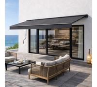 Store Banne Manuel 3,95 X 2,5 M En Aluminium Avec Toile Gris Adro Gris