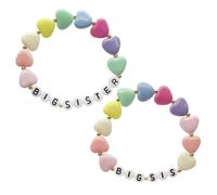 Adrosstoller Lot de 2 bracelets pour sœur avec perles acryliques faites à la main avec inscription « Big and Litter Sister » - Bijoux colorés - Normale, sans pierre précieuse