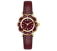 ADSBIAOYE Montre à quartz pour femme avec bracelet en cuir - En forme de fleur - Créative - Élégante - En or, Rouge, Montre tendance et décontractée