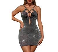 ADSEXY Lingerie sexy pour femme Sous-vêtements de nuit en satin léger Lingerie sexy Negligee Bandoulière réglable Lingerie Sleepwear avec string Babydoll, gris, XXL