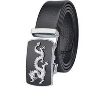 ADU élégant Hommes Ajustable Plein Grain Ceinture Noir Cuir Véritable, Long 100/125 Cm Métal Dragon Automatique Cliquet Boucle, Jeune étudiant Garçon Ceintures Pour Jeans,costume (Argent,114 cm)