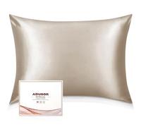 Adubor Taie d'oreiller avec Fermeture éclair dissimulée, en Pure Soie de mûrier 23 mommes, idéale pour Cheveux et Peau, Douce et Respirante Beige Queen Size 51 x 76cm
