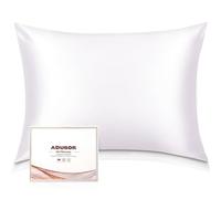 Adubor Taie d'oreiller avec Fermeture éclair dissimulée, en Soie de mûrier 23 mommes des Deux côtés, idéale pour Cheveux et Peau 900 Fils Blanc Queen Size 51 x 76cm