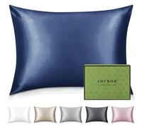 Adubor Taie Oreiller 100% Soie, 23 Momme Soie de Mûrier, Grade 6A, Taie d'oreiller Soie pour la Santé des Cheveux et de la Peau, avec Fermeture Éclair Dissimulée (50×70cm, Bleu Marine, 1 pièce)
