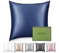 Adubor Taie Oreiller 100% Soie, 23 Momme Soie de Mûrier, Grade 6A, Taie d'oreiller Soie pour la Santé des Cheveux et de la Peau, avec Fermeture Éclair Dissimulée (65×65cm, Bleu Marine, 1 pièce)