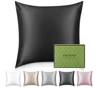 Adubor Taie Oreiller 100% Soie, 23 Momme Soie de Mûrier, Grade 6A, Taie d'oreiller Soie pour la Santé des Cheveux et de la Peau, avec Fermeture Éclair Dissimulée (60×60cm, Noir, 1 pièce)