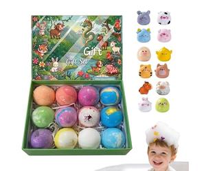 Adult Bubble Bath Gift Set, 12 Pieces Fragrance Ball Collection, Luxury Foam Bath Bombs with Surprise Animal Toys, Shimmery Spa for Women and Men, Relaxing Home and Travel Bathing Kit