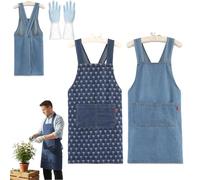 Adult Denim Apron-Lightweight Cotton Apron with Front Pocket, Ideal for Everyday Use, Cross Back Aprons for Women Men, Durable & Stain-Resistant for Baking Cooking Gardening (Light Blue+Hearts)