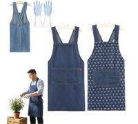Adult Denim Apron-Lightweight Cotton Apron with Front Pocket, Ideal for Everyday Use, Cross Back Aprons for Women Men, Durable & Stain-Resistant for Baking Cooking Gardening (Dark Blue+Hearts)