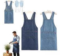 Adult Denim Apron-Lightweight Cotton Apron with Front Pocket, Ideal for Everyday Use, Cross Back Aprons for Women Men, Durable & Stain-Resistant for Baking Cooking Gardening (Dark Blue+Light Blue)
