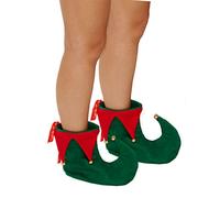 Adult Festive Christmas Elf Deluxe Red & Green Boots With Bells - One Size