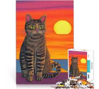 Adult Jigsaw Puzzle 1000 Pieces Cat Animal by Sunset Made of Cardboard，Suitable for People Aged 14 and Above Home Educational Games DIY Toys Best Gift for Adults and Teenagers。Size：38x52cm