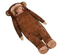 Adult Plush Sleeping Bag | Fabric & Velvet, 68.9in X 31.5in, Monkey Shape | Cute Envelope Style Indoor Sleeping Sack with Pillow | Throw Blanket for Camping Travel