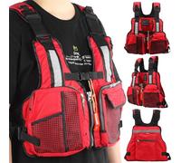 Adult Swimming Vest, Portable High Buoyancy Multi-Pocket Fishing Floatation Vest with Adjustable Strap for Paddleboarding Kayaking Boating Water Sports Activities Gear Men Women