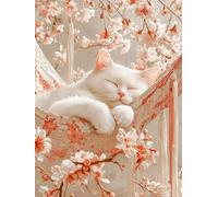 Adulte 5D Diamond Painting Kit, Chat Fleur De PêChe Débutant DIY Diamant Arts, Pierre Précieuse Mosaïque Broderie Art, pour Home Furnishings Murale Décoration, Cadeau du Nouvel An 50x100cm P4CL-725