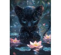 Adulte 5D Diamond Painting Kit, Lotus PanthèRe Noire Débutant DIY Diamant Arts, Pierre Précieuse Mosaïque Broderie Art, pour Home Furnishings Murale Décoration, Cadeau du Nouvel An 70x140cm P4CL-243