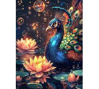 Adulte 5D Diamond Painting Kit, Paon Lotus Débutant DIY Diamant Arts, Pierre Précieuse Mosaïque Broderie Créatifs Art, pour Home Furnishings Murale Décoration, Cadeau du Nouvel An 70x140cm P4CL-246