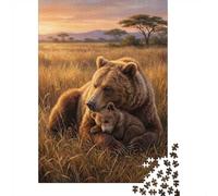Adulte avec avec Bear and Cub in Golden Field Puzzle en Bois, 1000 pièces