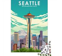 Adulte avec avec Seattle Washington Travel Puzzle en Bois, 1000 pièces | Pour une longue soirée puzzle après le travail : ce puzzle adulte 1000 pièces offre un loisir calme à la maison.
