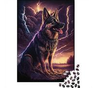 Adulte avec avec Thunderstorm German Shepherd Art Print Puzzle en Bois | Pour une longue soirée puzzle après le travail : Puzzle 1000 pièces adulte ; pour une activité tranquille chez soi.