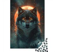 Adulte avec avec Wolf with Glowing Eyes and Moon Puzzle en Bois | Pour se détendre après Noël : ce puzzle adulte 1000 pièces offre une activité calme entre deux moments festifs.