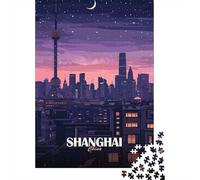 Adulte avec Shanghai China Cityscape at Night Puzzle en Bois, 1000 pièces