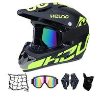 Adulte Casque Cross avec Gants/ Lunettes/ Masque/ Filet à Elastique, Noir/ Rockstar, Casque Motocross Set Casque Moto VTT Integral Velo Quad Enduro ATV Scooter pour Homme Femme,S (Small)