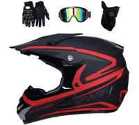 Adulte Casque de Motocross, Unisexe Intégral Hors Route Moto Karting Scooter Casque avec Lunettes Gants Masque, Descente Enduro Quad MTB VTT BMX Accident Casque(Dark Red,L(56~57cm))