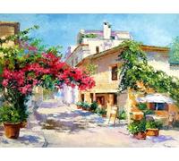 Adulte Diamant Peinture Kit Complete, Diamond Painting Broderie, Full Drill Gem Art Kit pour, Diamant Strass Point de Croix Crystal Painting pour Murale Décoration. Village Round diamond, 50x60cm