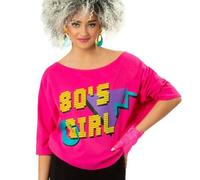 Adulte Femmes 80s 1980s Déguisement Chauve-Souris T Shirt 80's Imprimé Rose Par