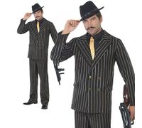 Adulte Gangster Mafia Déguisement Noir Or à Fine Rayure Hommes 20's Déguisement
