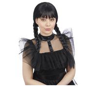 Adulte Gothique Perruque Écolière Noir Plissé Accessoire Déguisement Halloween