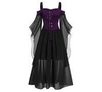Adulte Grande Taille Femmes Manches Gothique Fée Halloween Médiéval Costume Robe Robe-Style1 Violet Noir-S