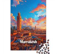 Adulte Marrakesh Morocco Cityscape at Sunset d'hiver Puzzle en Bois | Pour une activité relaxante loin des écrans : ce puzzle adulte 1000 pièces offre une pause loin des écrans.