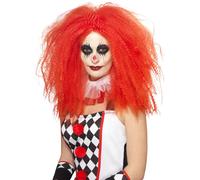 Adulte Rouge Perruque Clown Harlequin Bouffon Femmes Halloween Déguisement Neuf