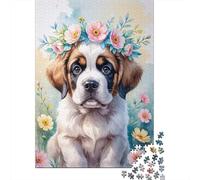 Adulte Saint Bernard Puppy with Flower Crown Watercolor Puzzle en Bois | Pour les w nds tranquilles : ce puzzle 1000 pièces adulte se prête aux longues séances de puzzle.