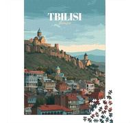 Adulte Tbilisi Georgia Cityscape Illustration De Noël Puzzle en Bois | Pour le passage au Nouvel An : ce puzzle 1000 pièces adulte crée un moment puzzle pendant les journées froides.