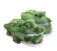 Adulte Unisexe Pantoufles Animal en Peluche Chaud d'hiver,Animal Confortable Doux Styling Court Peluche Flanelle Bottillons,39-43,Crocodile